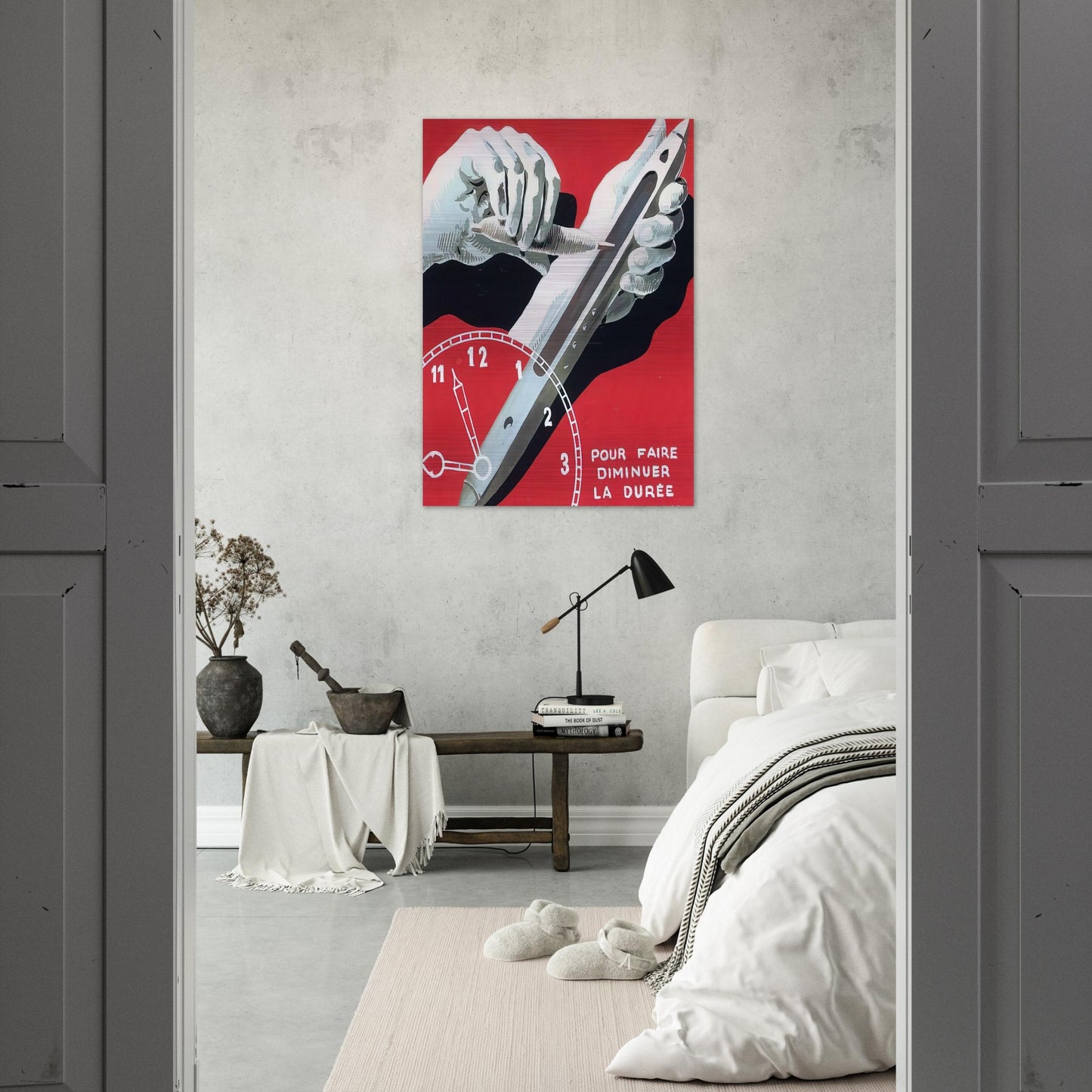 PROJECT OF POSTER THE CENTER OF TEXTILE WORKERS IN BELGIUM TO REDUCE WORKING HOURS 1938 - Rene Magritte Brushed Aluminum Print - 70x100 cm / 28x40 inches | Rene Magritte Aluminum Print | Rene Magritte Prints