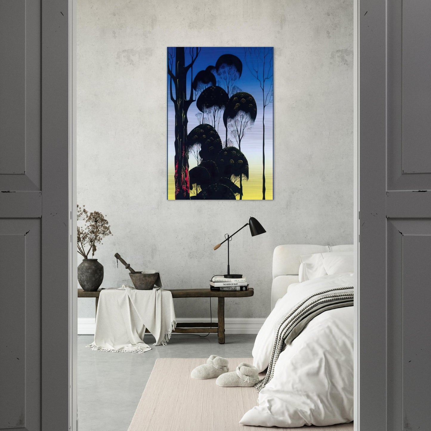 Sunrise - Eyvind Earle Brushed Aluminum Print - 70x100 cm / 28x40 inches | Eyvind Earle Aluminum Print | Eyvind Earle Prints