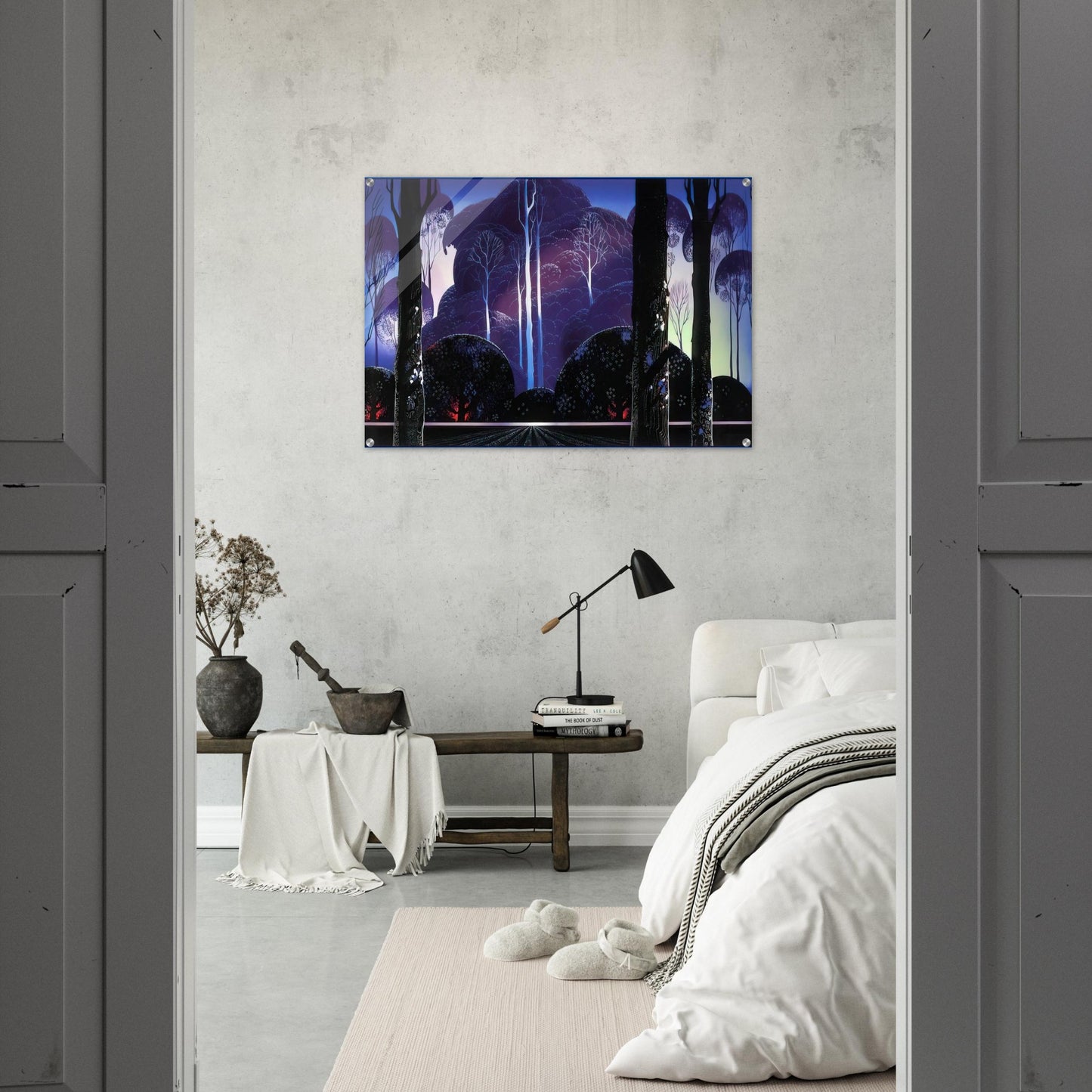 Purple Sunrise - Eyvind Earle Acrylic Print - 70x100 cm / 28x40″ inches | Eyvind Earle Wall Art | Eyvind Earle Prints