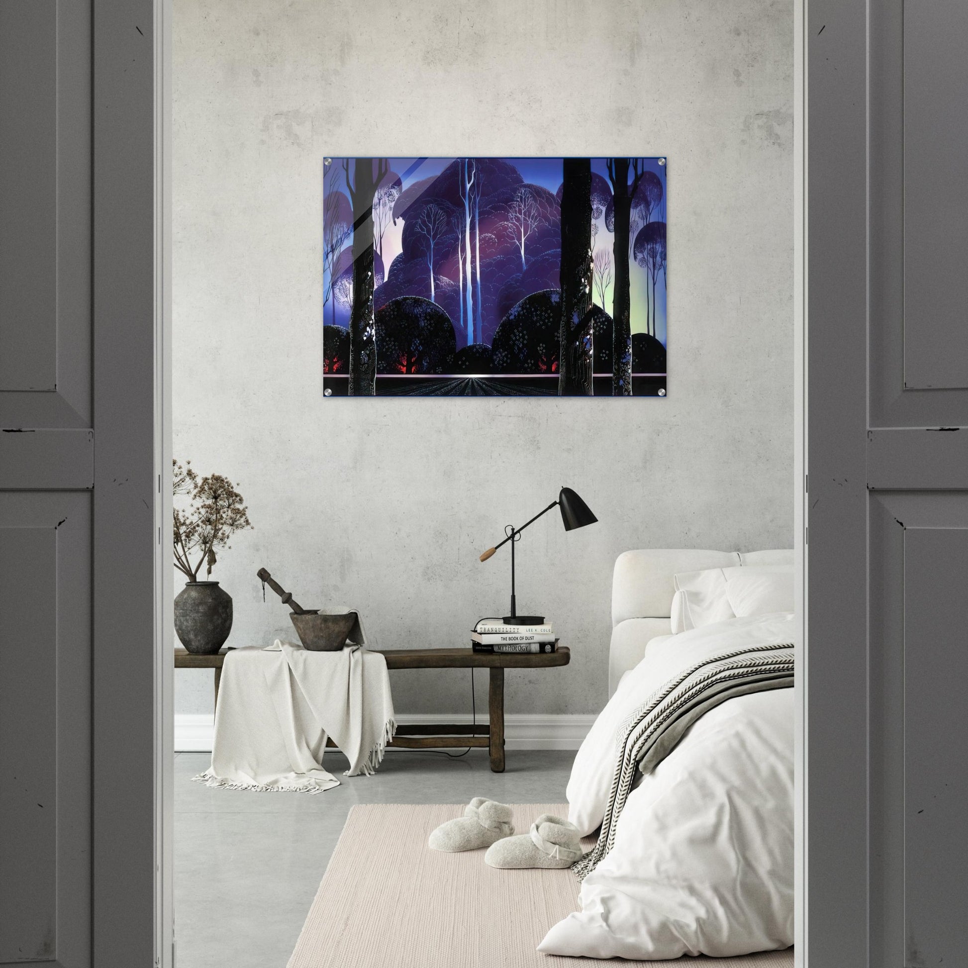 Purple Sunrise - Eyvind Earle Acrylic Print - 70x100 cm / 28x40″ inches | Eyvind Earle Wall Art | Eyvind Earle Prints