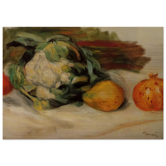Cauliflower and Pomegranates - Pierre-Auguste Renoir Brushed Aluminum Print - 70x100 cm / 28x40 inches | Pierre-Auguste Renoir Aluminum Print | Pierre-Auguste Renoir Prints
