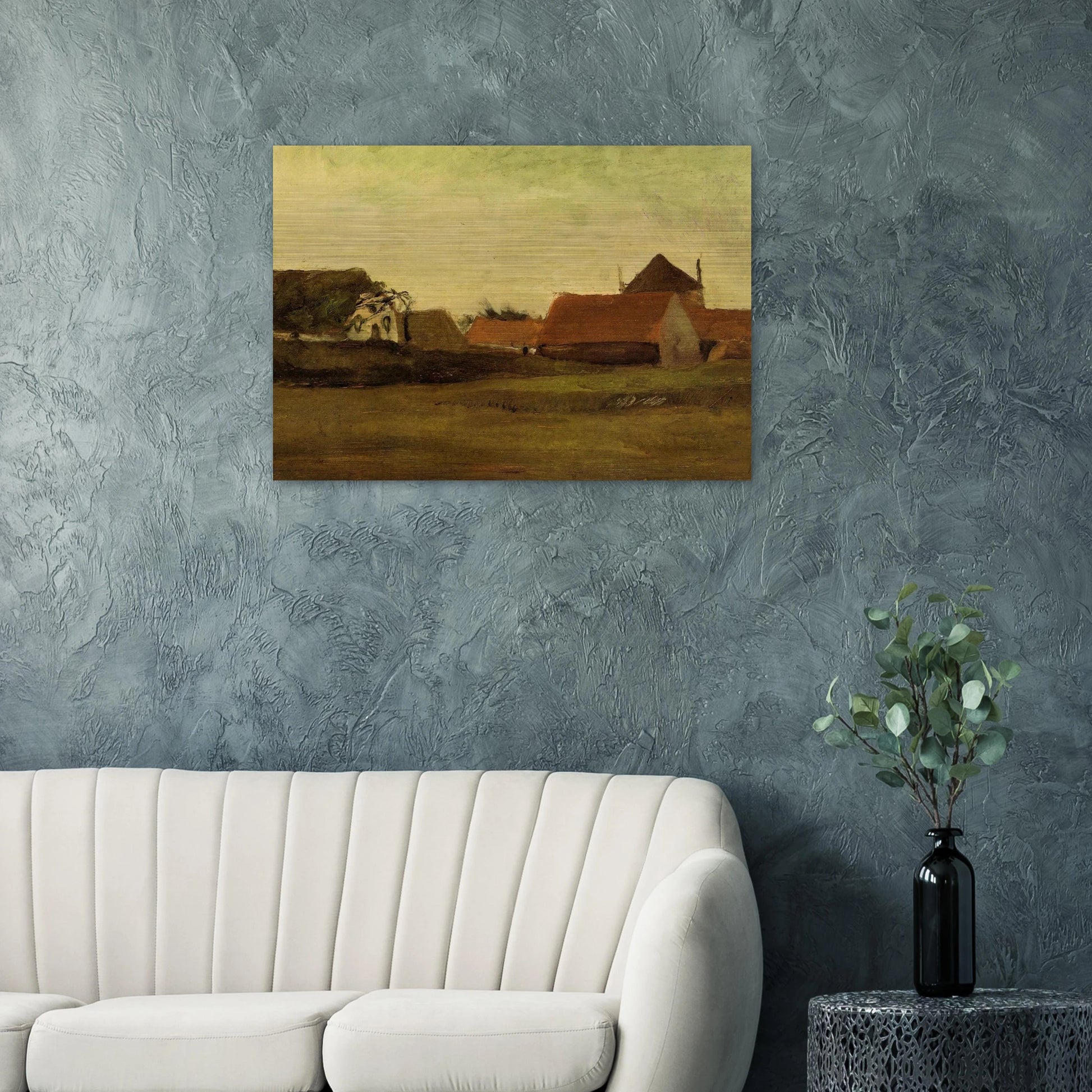 Farmhouses in Loosduinen near The Hague at Twilight - Vincent van Gogh Brushed Aluminum Print - 70x100 cm / 28x40 inches | Vincent van Gogh Aluminum Print | Vincent van Gogh Prints