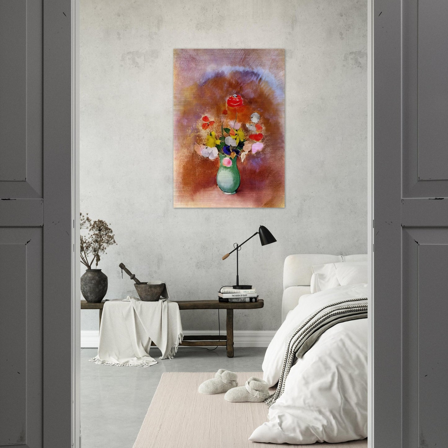 POPPIES IN A VASE - Odilon Redon Brushed Aluminum Print - 70x100 cm / 28x40 inches | Odilon Redon Aluminum Print | Odilon Redon Prints