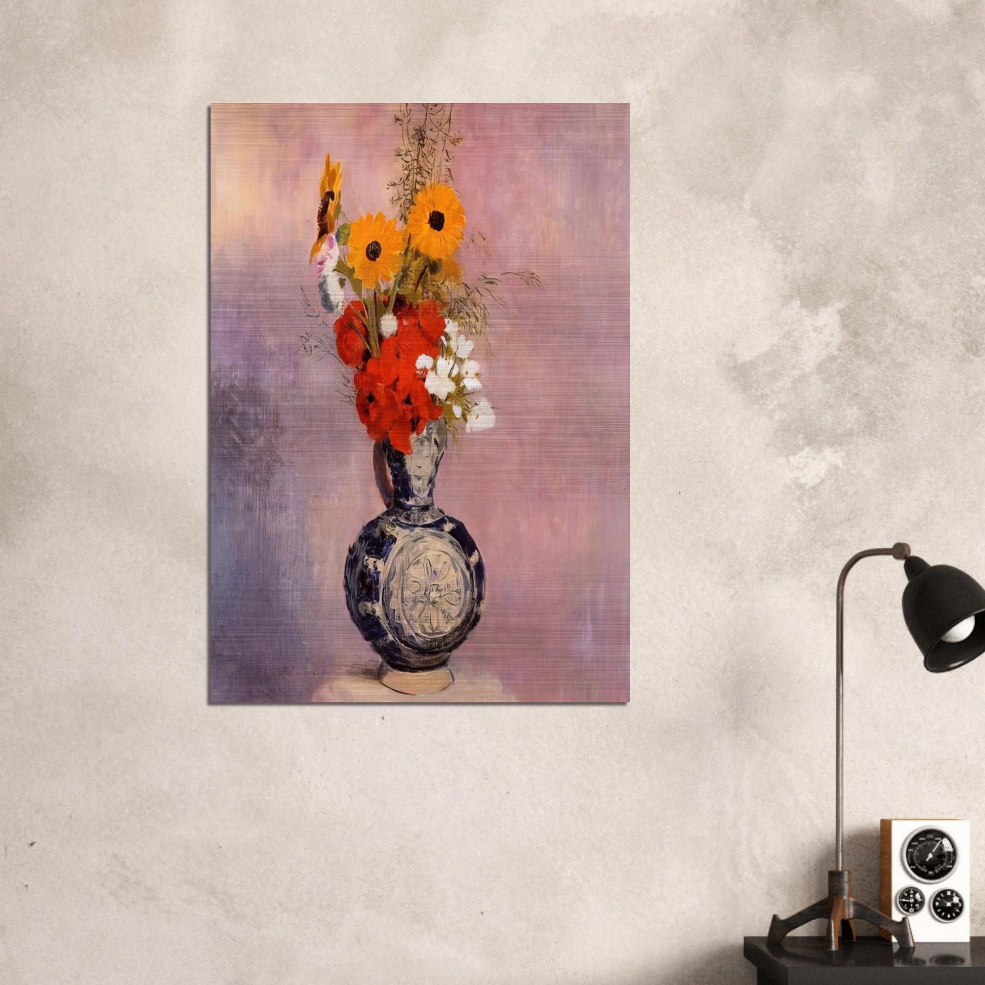 BOUQUET OF FLOWERS IN A BLUE VASE 2 - Odilon Redon Brushed Aluminum Print - 70x100 cm / 28x40 inches | Odilon Redon Aluminum Print | Odilon Redon Prints