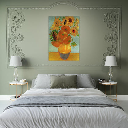 Still Life Vase with Twelve Sunflowers - Vincent van Gogh Brushed Aluminum Print - 70x100 cm / 28x40 inches | Vincent van Gogh Aluminum Print | Vincent van Gogh Prints