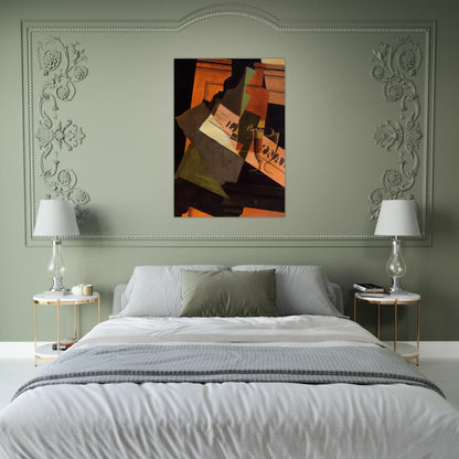 BOTTLE GLASS AND NEWSPAPER - Juan Gris Brushed Aluminum Print - 70x100 cm / 28x40 inches | Juan Gris Aluminum Print | Juan Gris Prints