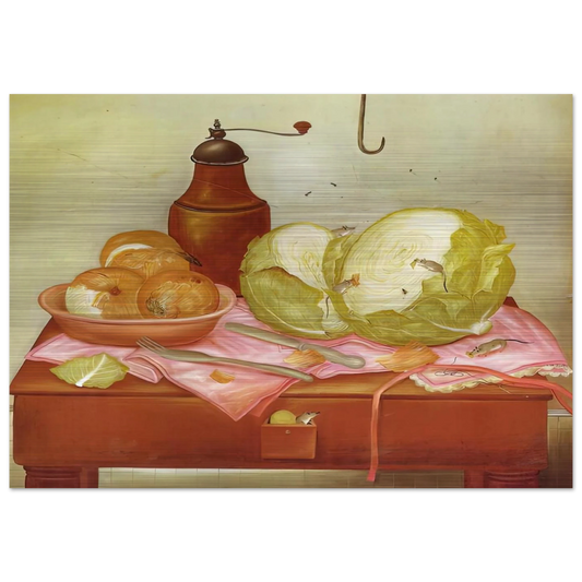 KITCHEN TABLE 1 - Fernando Botero Brushed Aluminum Print - 70x100 cm / 28x40 inches | Fernando Botero Aluminum Print | Fernando Botero Prints