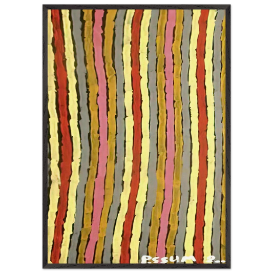 Ceremonial Paint Floor Napperby - 2001 - Clifford Possum Tjapaltjarri 70x100 cm / 28x40 inches Framed Art Print – Black Wooden Frame