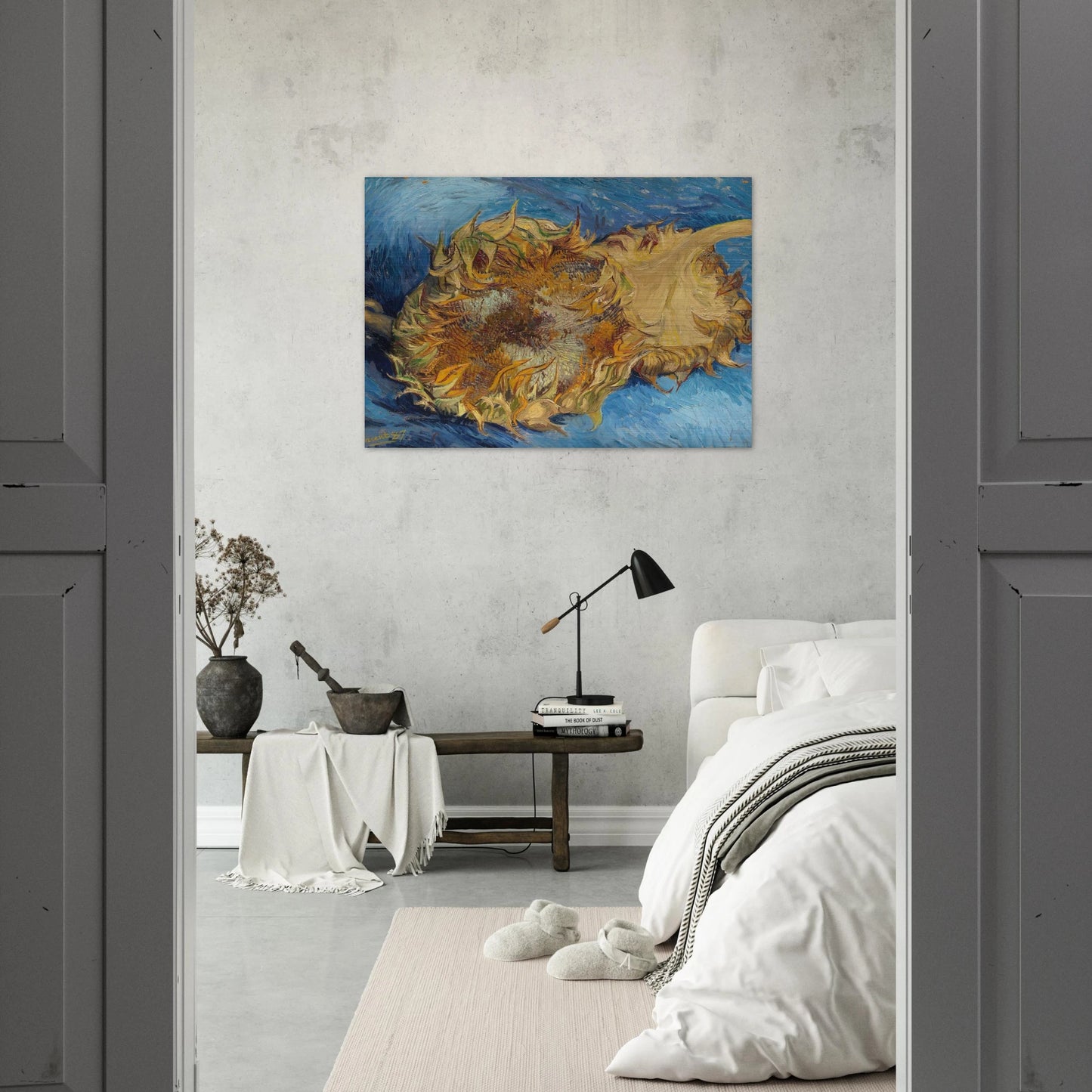 Still Life with Two Sunflowers - Vincent van Gogh Brushed Aluminum Print - 70x100 cm / 28x40 inches | Vincent van Gogh Aluminum Print | Vincent van Gogh Prints
