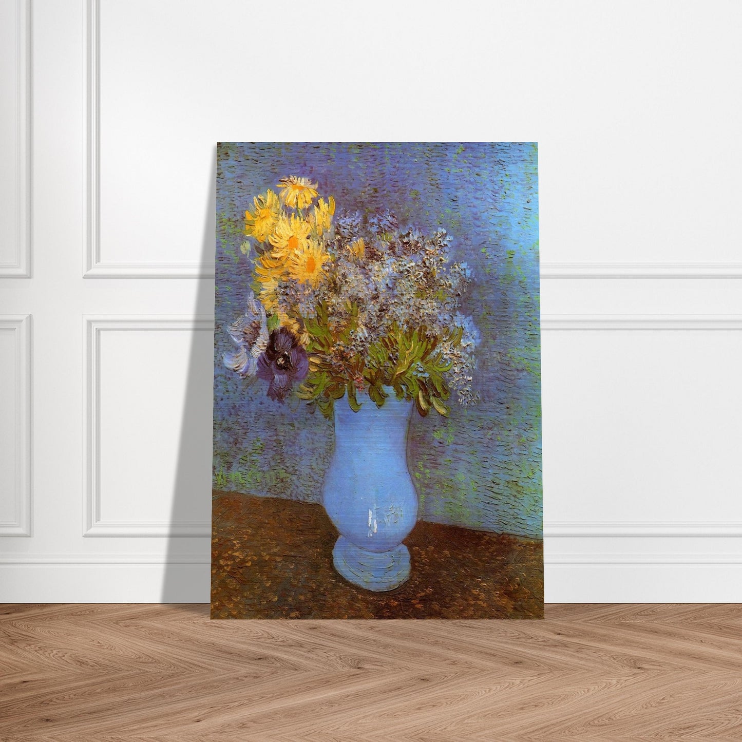 Vase with Lilacs, Daisies and Anemones - Vincent van Gogh Brushed Aluminum Print - 70x100 cm / 28x40 inches | Vincent van Gogh Aluminum Print | Vincent van Gogh Prints