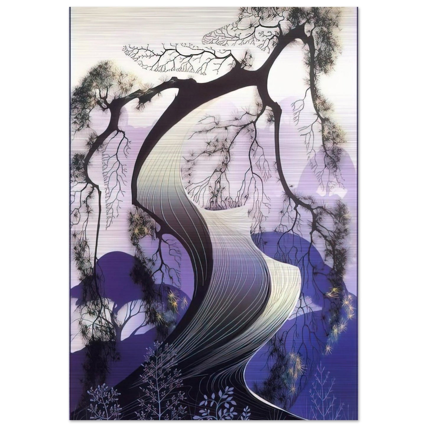 Bonsai - Eyvind Earle Brushed Aluminum Print - 70x100 cm / 28x40 inches | Eyvind Earle Aluminum Print | Eyvind Earle Prints