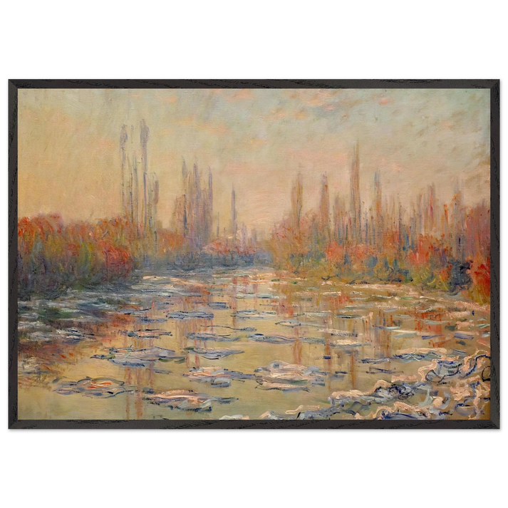 Floating Ice on the Seine 02 - claude monet 70x100 cm / 28x40 inches Framed Art Print – Black Wooden Frame