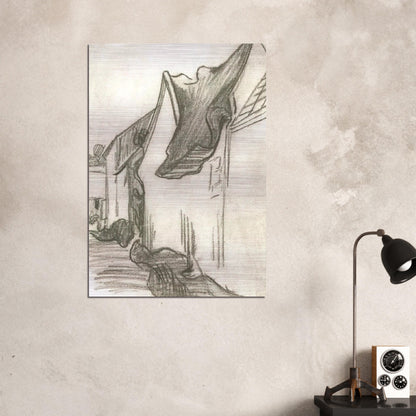Village Street, Sketch - Vincent van Gogh Brushed Aluminum Print - 70x100 cm / 28x40 inches | Vincent van Gogh Aluminum Print | Vincent van Gogh Prints