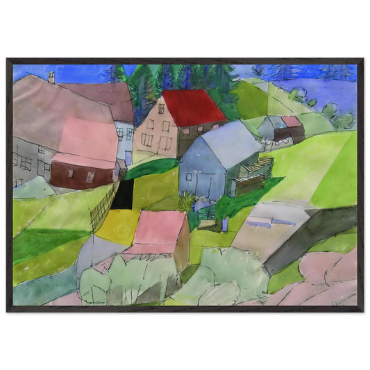 Hauser im Schwarzwald - Naive Art Primitivism - Johannes Itten 70x100 cm / 28x40 inches Framed Art Print – Black Wooden Frame