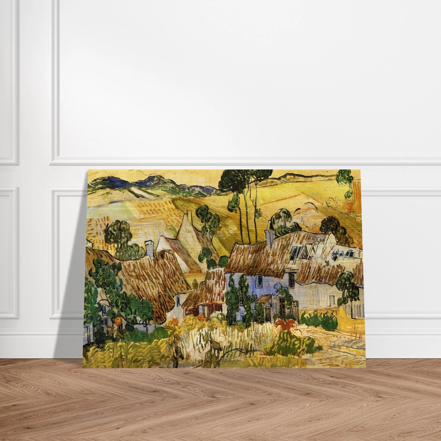 Thatched Houses against a Hill - Vincent van Gogh Brushed Aluminum Print - 70x100 cm / 28x40 inches | Vincent van Gogh Aluminum Print | Vincent van Gogh Prints