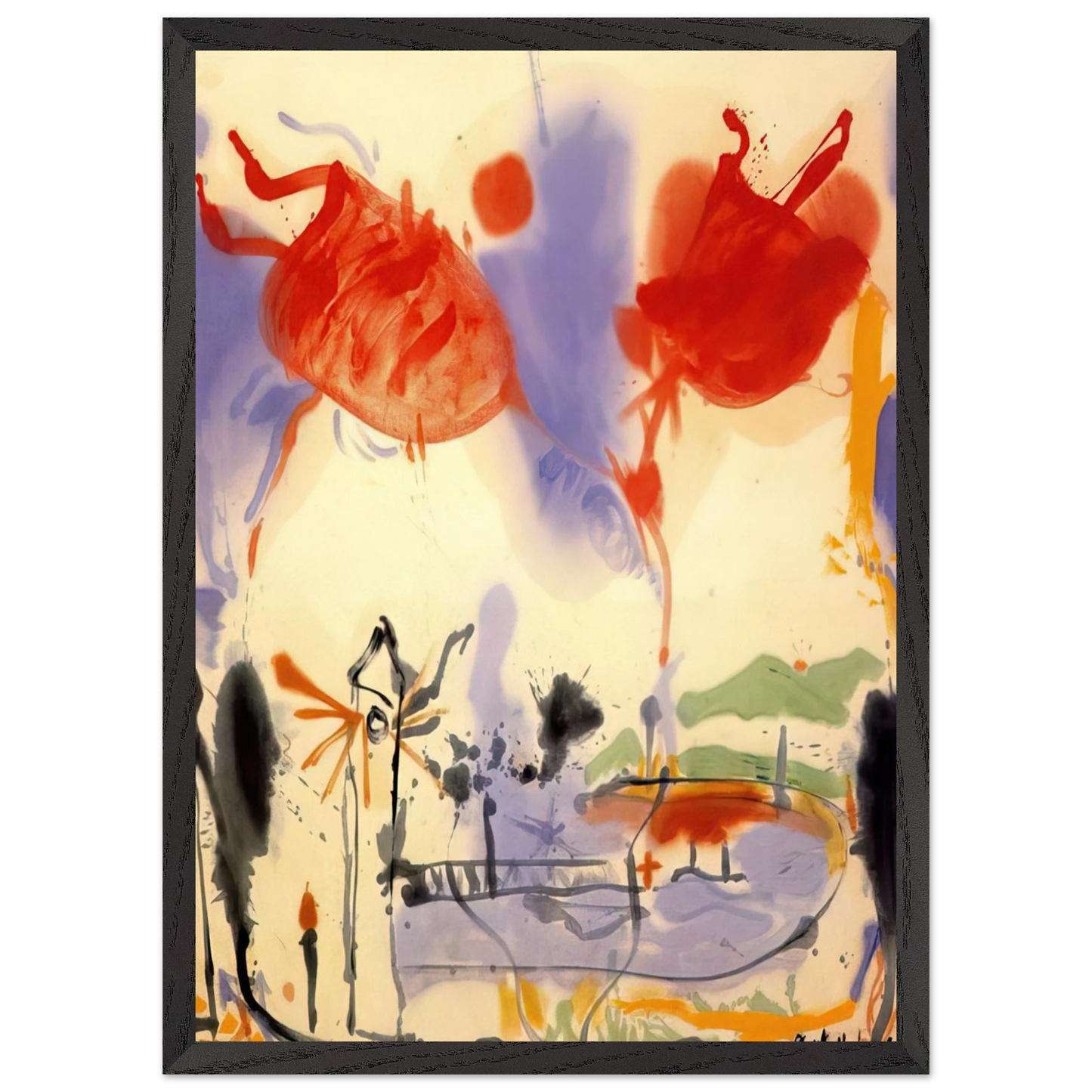 Helen Frankenthaler - Round Trip - 1957 Wall art - 30x40 cm / 12x16 inches - Premium Wooden Framed Poster With Fine Art Paper-canvas - Black frame