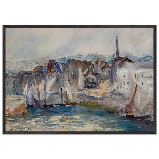 Boats in the Port of Honfleur - claude monet 70x100 cm / 28x40 inches Framed Art Print – Black Wooden Frame