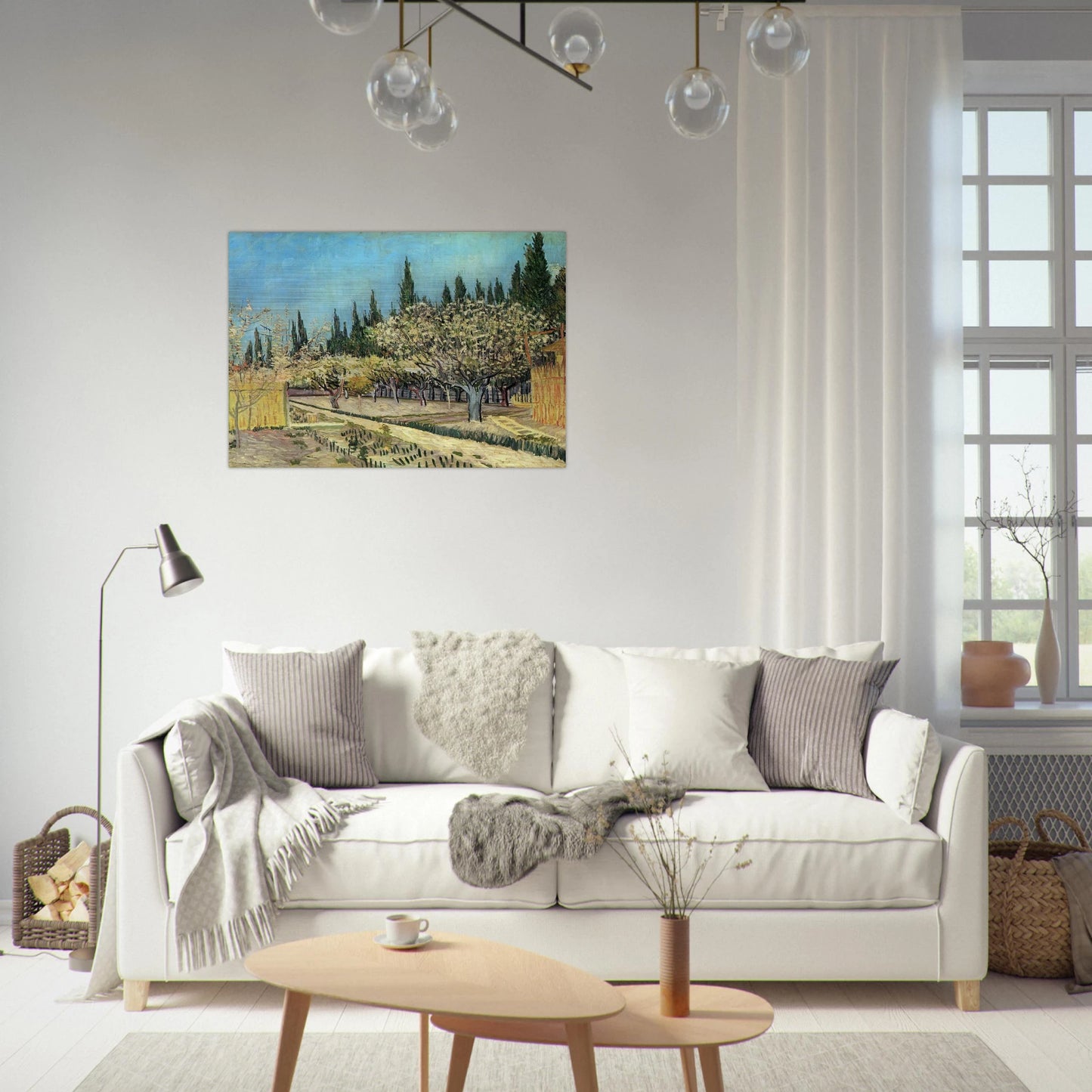 Orchard in Blossom, Bordered by Cypresses - Vincent van Gogh Brushed Aluminum Print - 70x100 cm / 28x40 inches | Vincent van Gogh Aluminum Print | Vincent van Gogh Prints