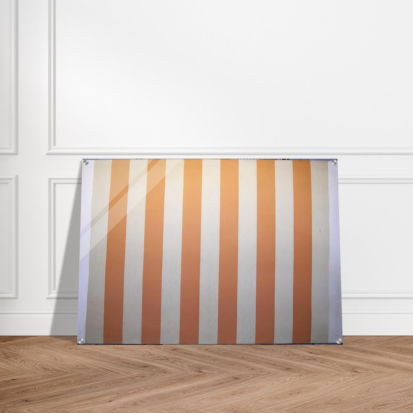 Peinture acrylique blanche sur tissu rayé blanc et orange - 1967 - Daniel Buren Acrylic Print - 70x100 cm / 28x40″ inches