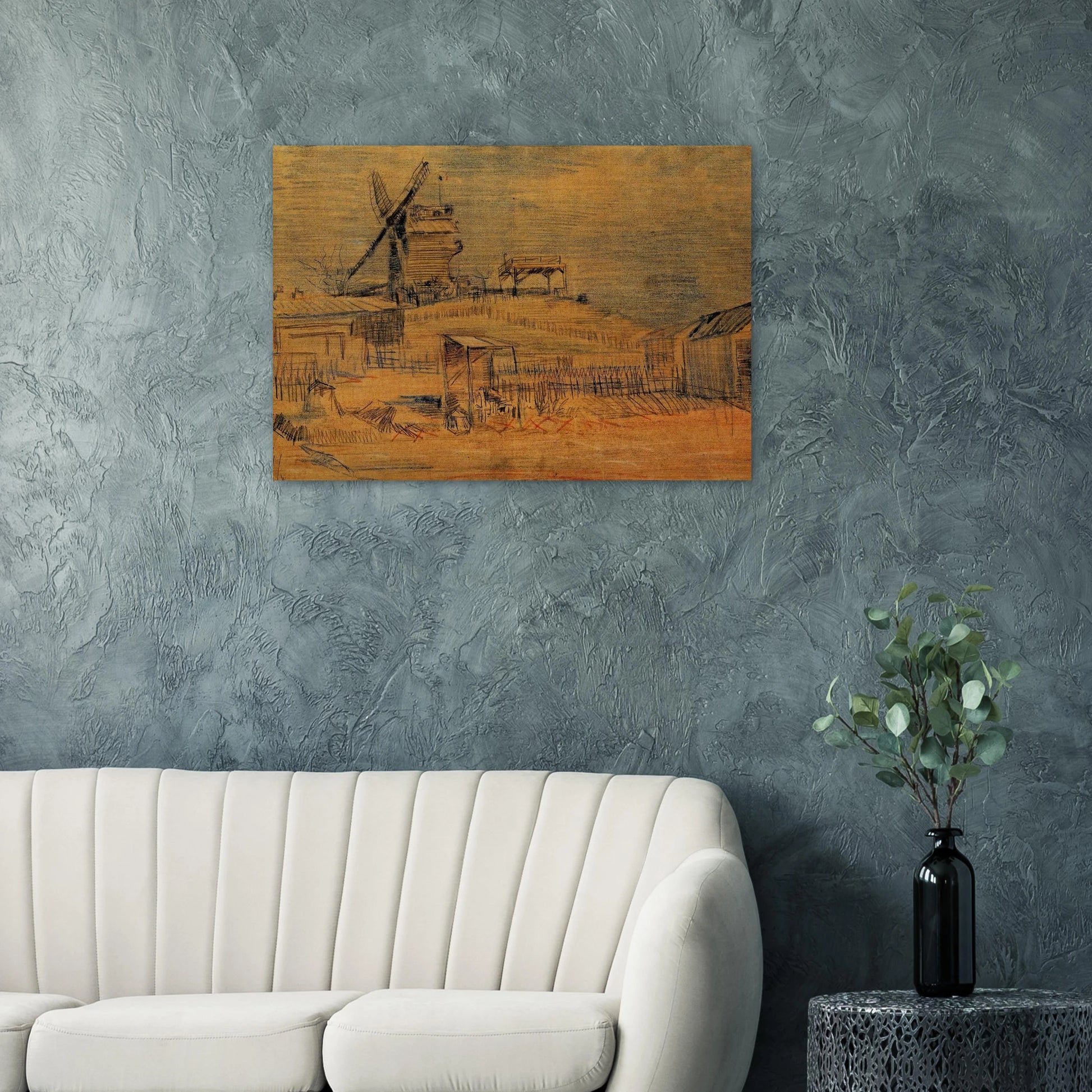 Gardens on Montmartre and the Blute-Fin Windmill - Vincent van Gogh Brushed Aluminum Print - 70x100 cm / 28x40 inches | Vincent van Gogh Aluminum Print | Vincent van Gogh Prints