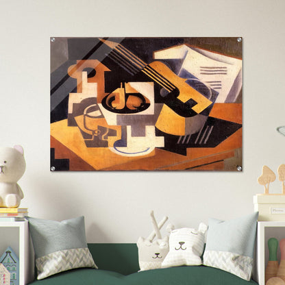 GUITAR AND FRUIT BOWL ON A TABLE 1918 - Juan Gris Acrylic Print - 70x100 cm / 28x40″ inches | Juan Gris Wall Art | Juan Gris Prints