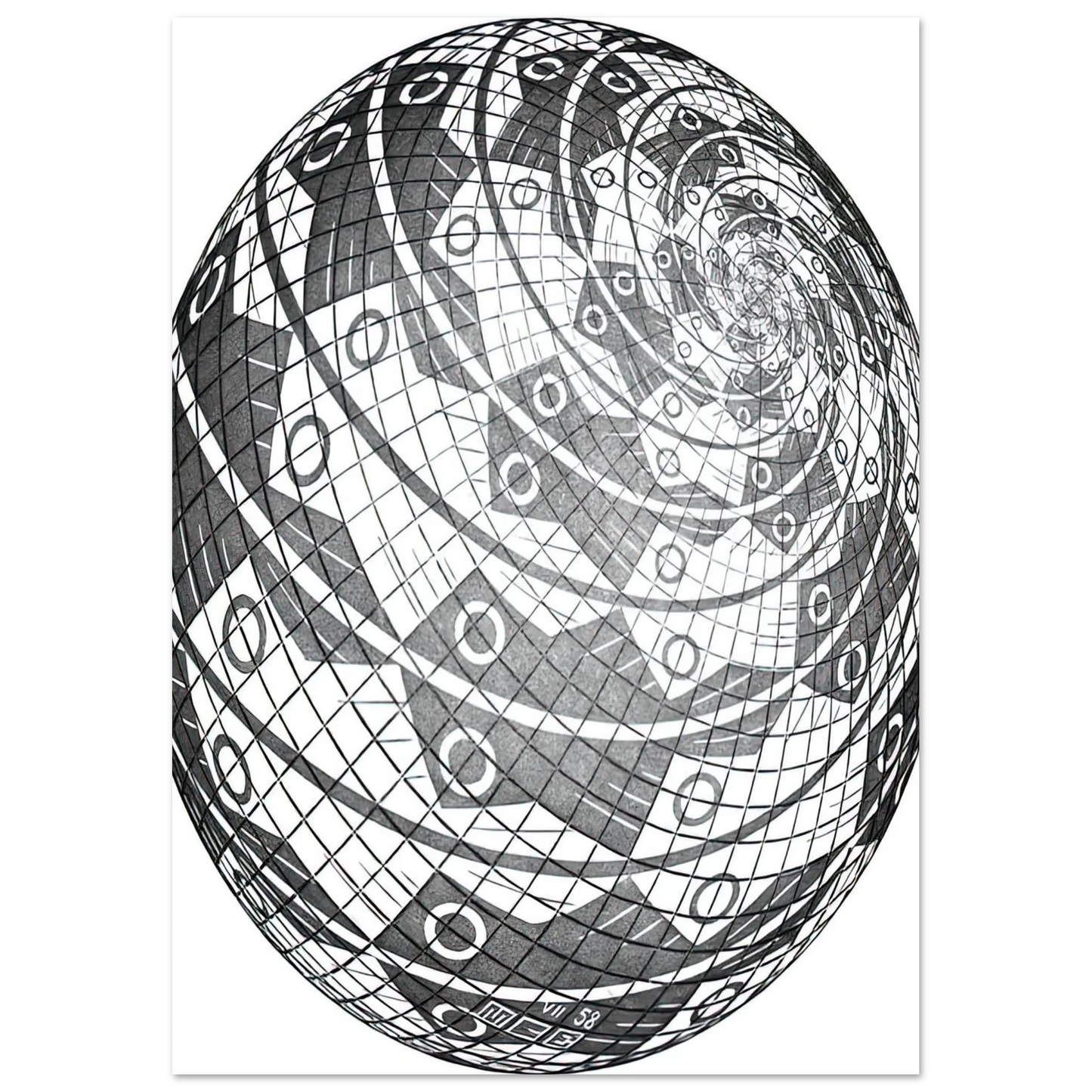 MC Escher - SPHERE SURFACE WITH FISHES Wall Art - 60x80 cm / 24x32 inches - Premium Wooden Framed Poster With Fine Art Paper-canvas - White frame