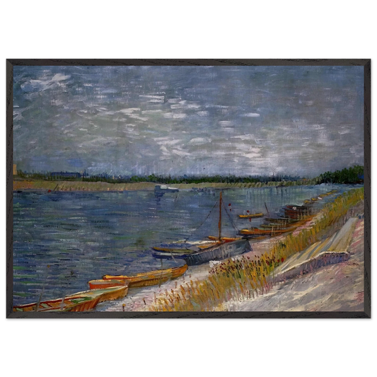Moored Boats - Vincent van Gogh 70x100 cm / 28x40 inches Framed Art Print – Black Wooden Frame