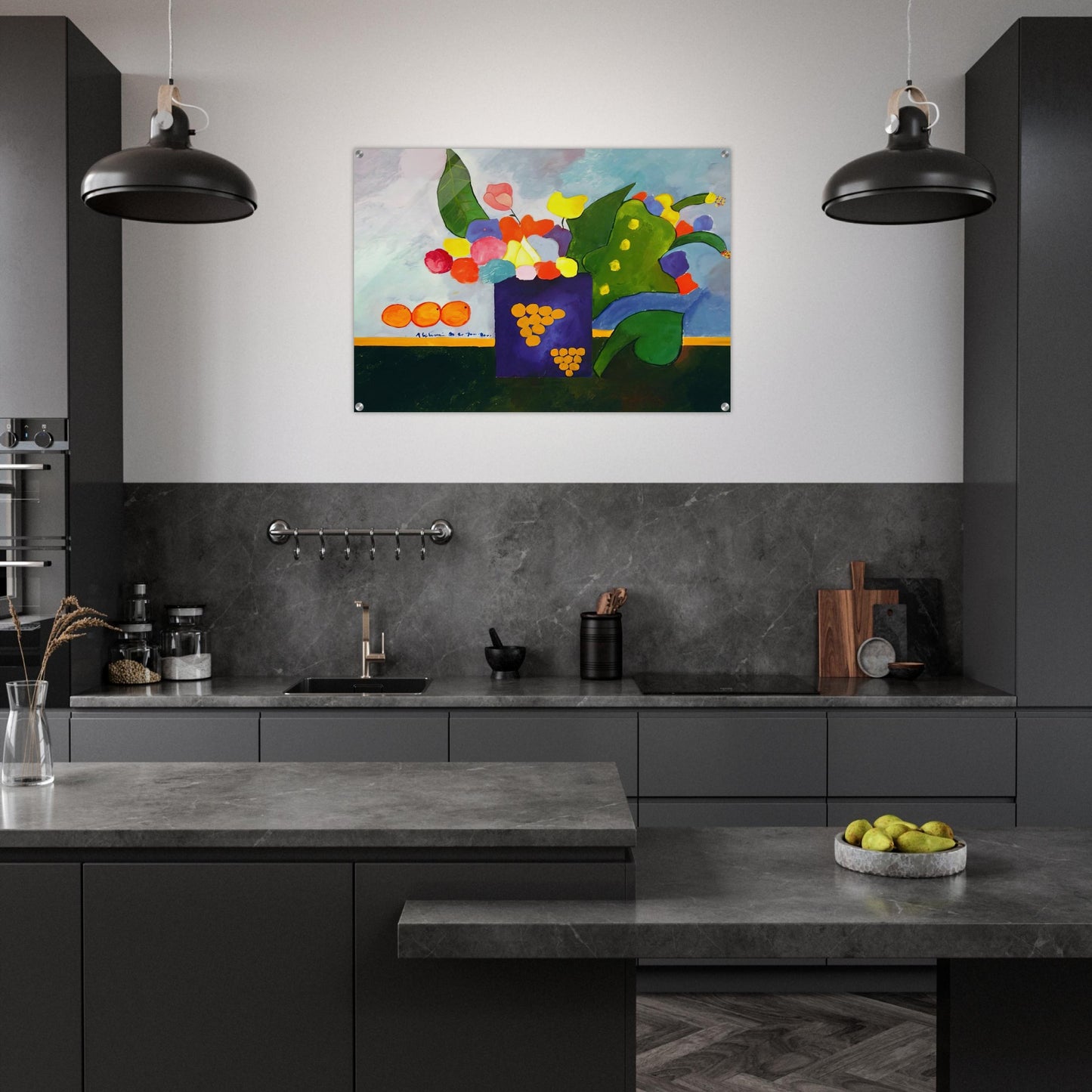 Vase With Flowers and Fruit - 2001 - Aldemir Martins Acrylic Print - 70x100 cm / 28x40″ inches