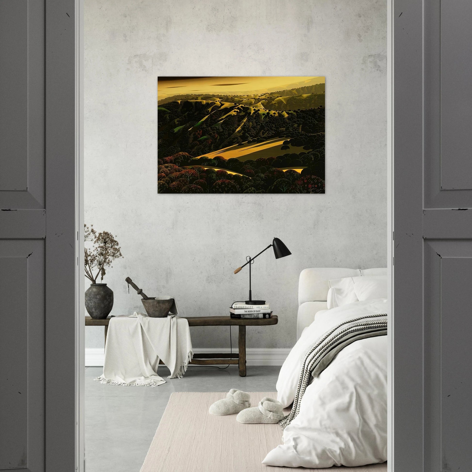 Santa Cruz Mountains - Eyvind Earle Brushed Aluminum Print - 70x100 cm / 28x40 inches | Eyvind Earle Aluminum Print | Eyvind Earle Prints
