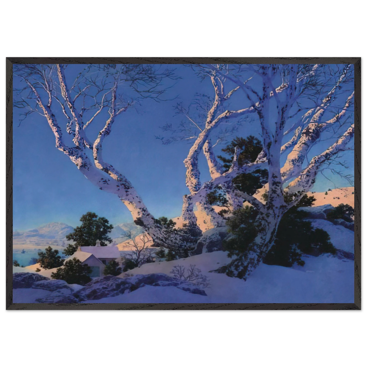 Birches in Winter - Maxfield Parrish 70x100 cm / 28x40 inches Framed Art Print – Black Wooden Frame