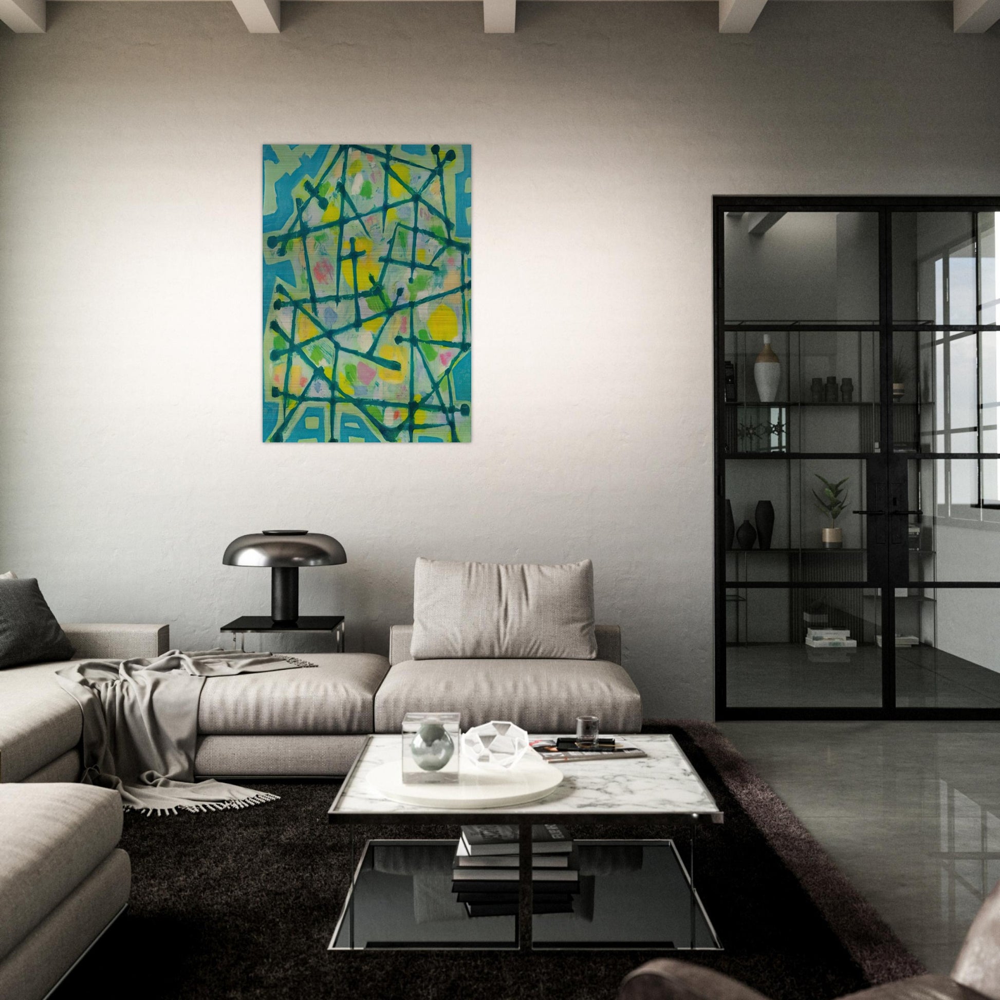 Blue-Green Lines on Aqua Background - 1953 - Alfred Manessier Brushed Aluminum Print - 70x100 cm / 28x40 inches | Alfred Manessier Aluminum Print | Alfred Manessier Prints