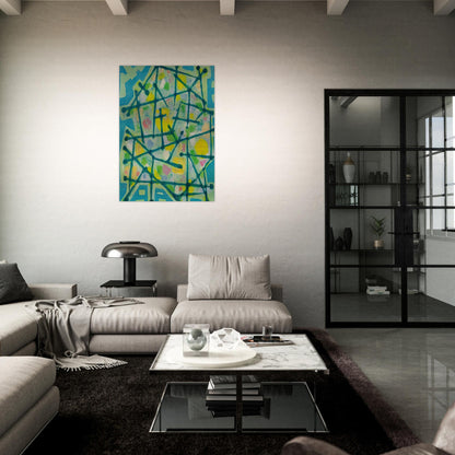 Blue-Green Lines on Aqua Background - 1953 - Alfred Manessier Brushed Aluminum Print - 70x100 cm / 28x40 inches | Alfred Manessier Aluminum Print | Alfred Manessier Prints