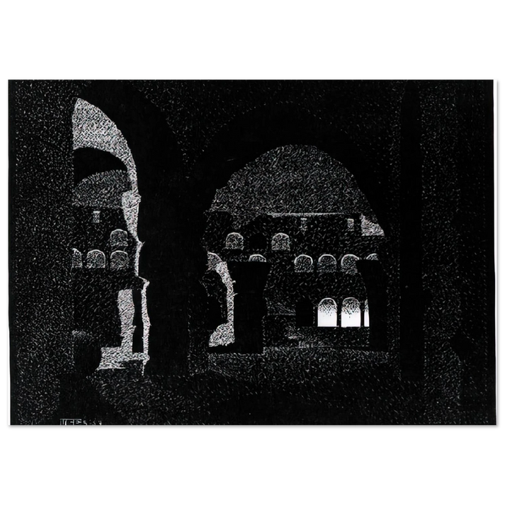 MC Escher - NOCTURNAL ROME COLOSSEUM Wall Art - 21x29.7 cm / 8x12" - Premium Wooden Framed Poster With Fine Art Paper - Black frame