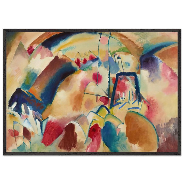 LANDSCAPE WITH CHURCH 1913 - Wassily Kandinsky 70x100 cm / 28x40 inches Framed Art Print – Black Wooden Frame