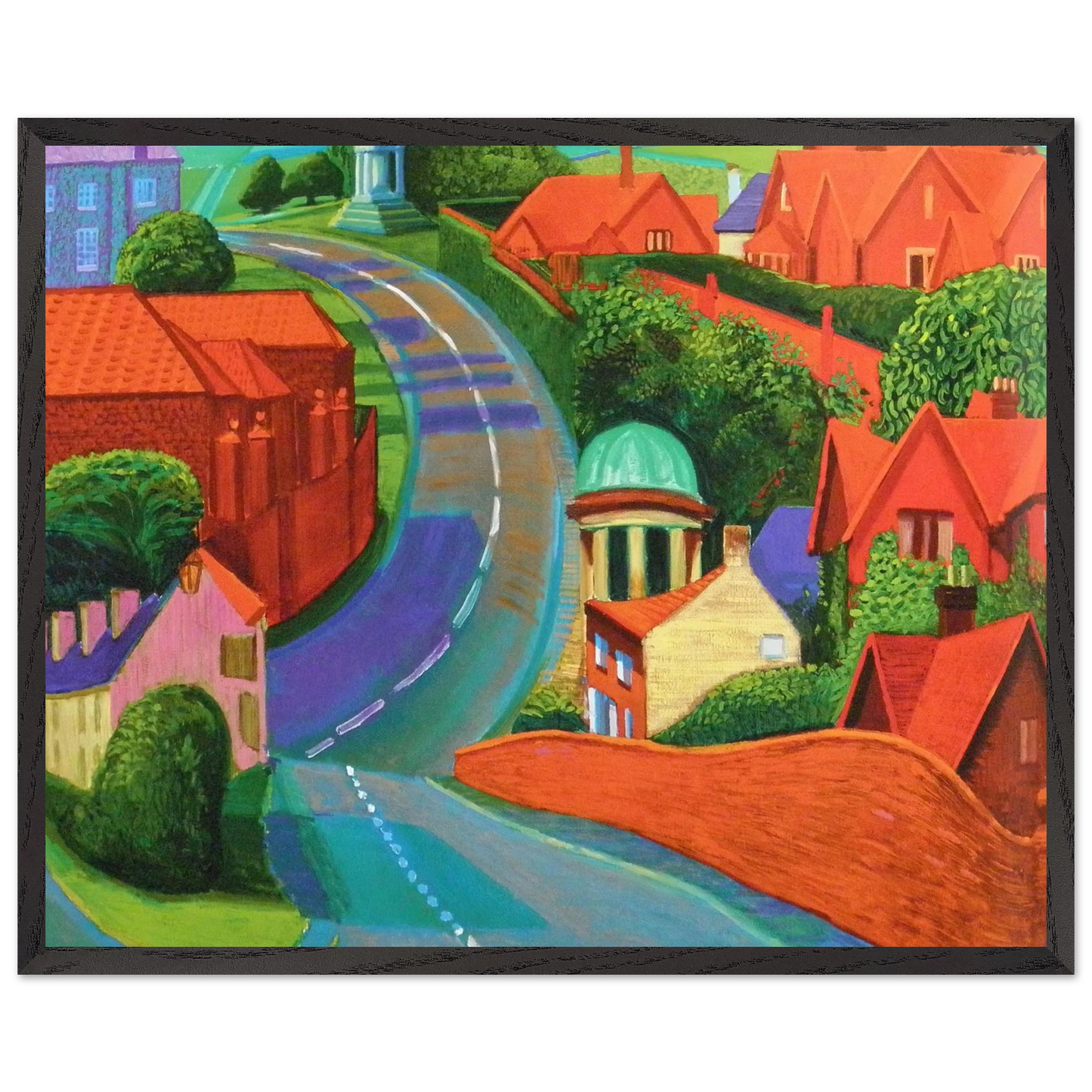 David Hockney - The Road to York Through Sledmere - 40x50 cm / 16x20 inches - Premium Wooden Framed Poster With Fine Art Paper-canvas - Black frame