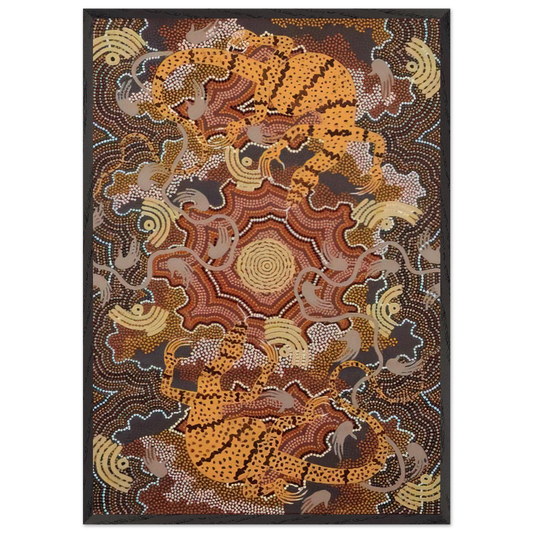 Perentie Goanna Dreaming - 1992 - Clifford Possum Tjapaltjarri 70x100 cm / 28x40 inches Framed Art Print – Black Wooden Frame