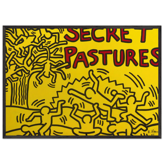 A POSTER FOR THE BILL T JONES AND ARNIE ZANE PERFORMANCE PIECE SECRET PASTURES 1984 N2 - Keith Haring 70x100 cm / 28x40 inches Framed Art Print – Black Wooden Frame