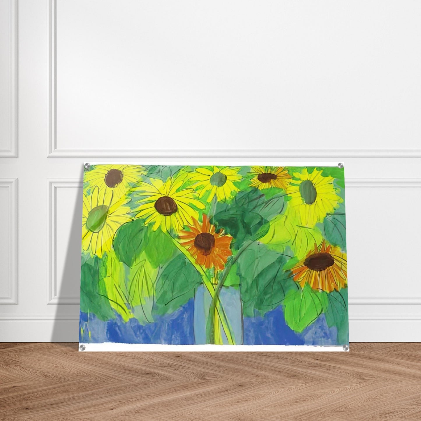 Orange and Yellow Sunflowers - Naïve Art Primitivism, Pop Art - Walasse Ting Acrylic Print - 70x100 cm / 28x40″ inches