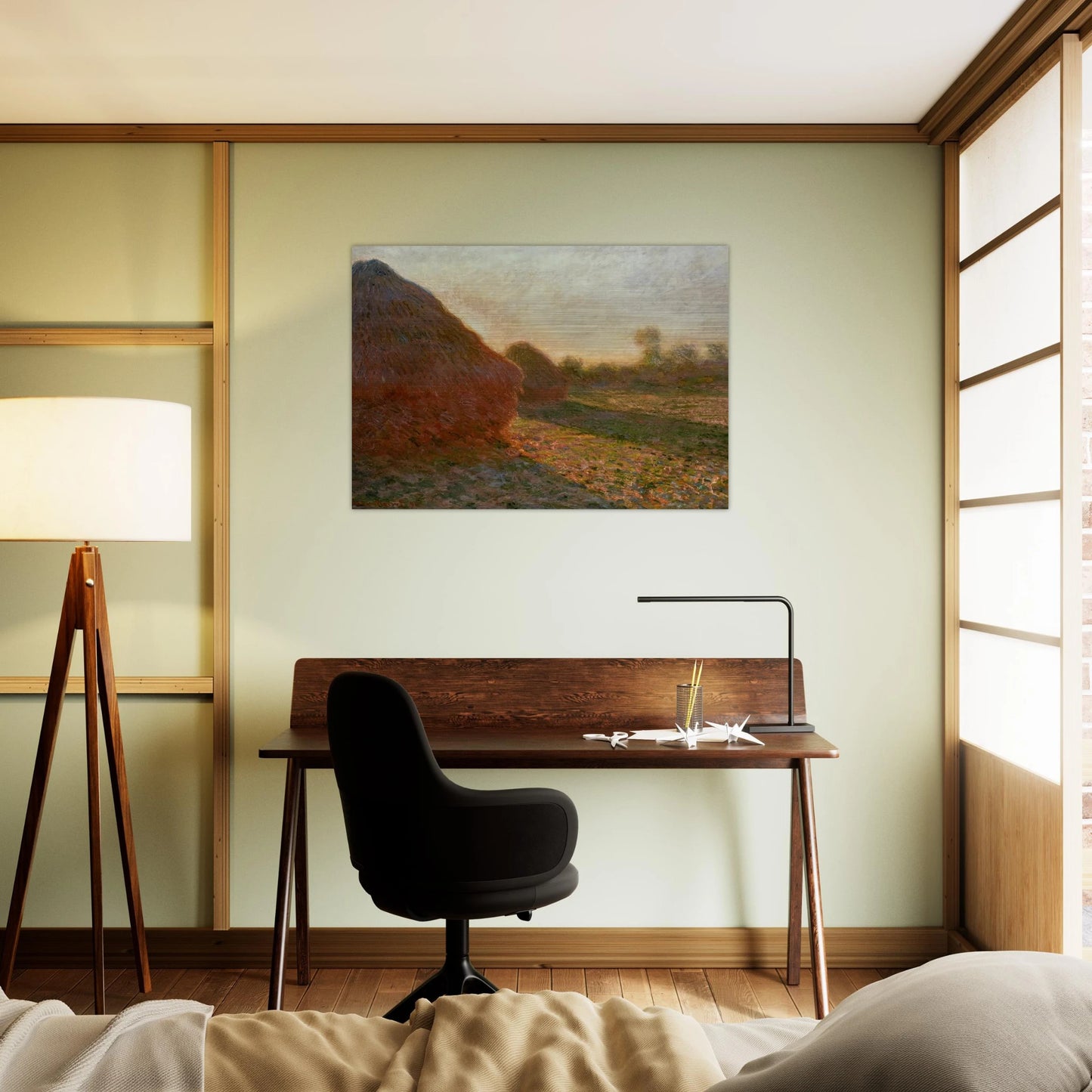Haystacks, Last Sunrays - claude monet Brushed Aluminum Print - 70x100 cm / 28x40 inches | claude monet Aluminum Print | claude monet Prints