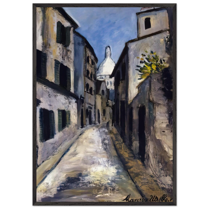 SAINT RUSTIQUE STREET - Maurice Utrillo 70x100 cm / 28x40 inches Framed Art Print – Black Wooden Frame