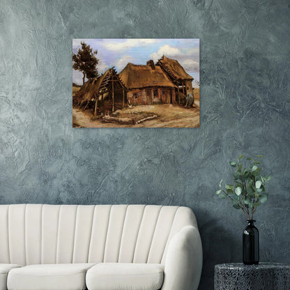 Cottage with Decrepit Barn and Stooping Woman - Vincent van Gogh Brushed Aluminum Print - 70x100 cm / 28x40 inches | Vincent van Gogh Aluminum Print | Vincent van Gogh Prints