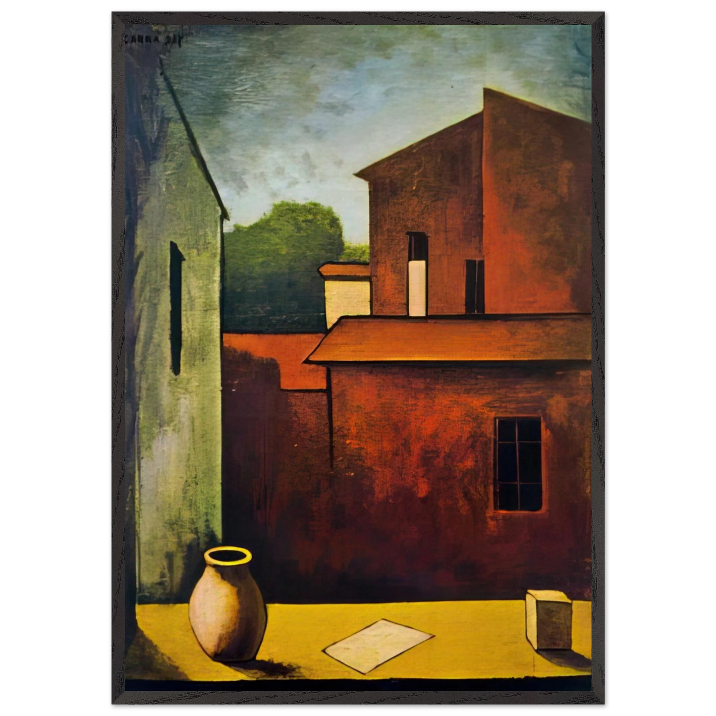 THE RED HOUSE 1927 - Carlo Carra 70x100 cm / 28x40 inches Framed Art Print – Black Wooden Frame