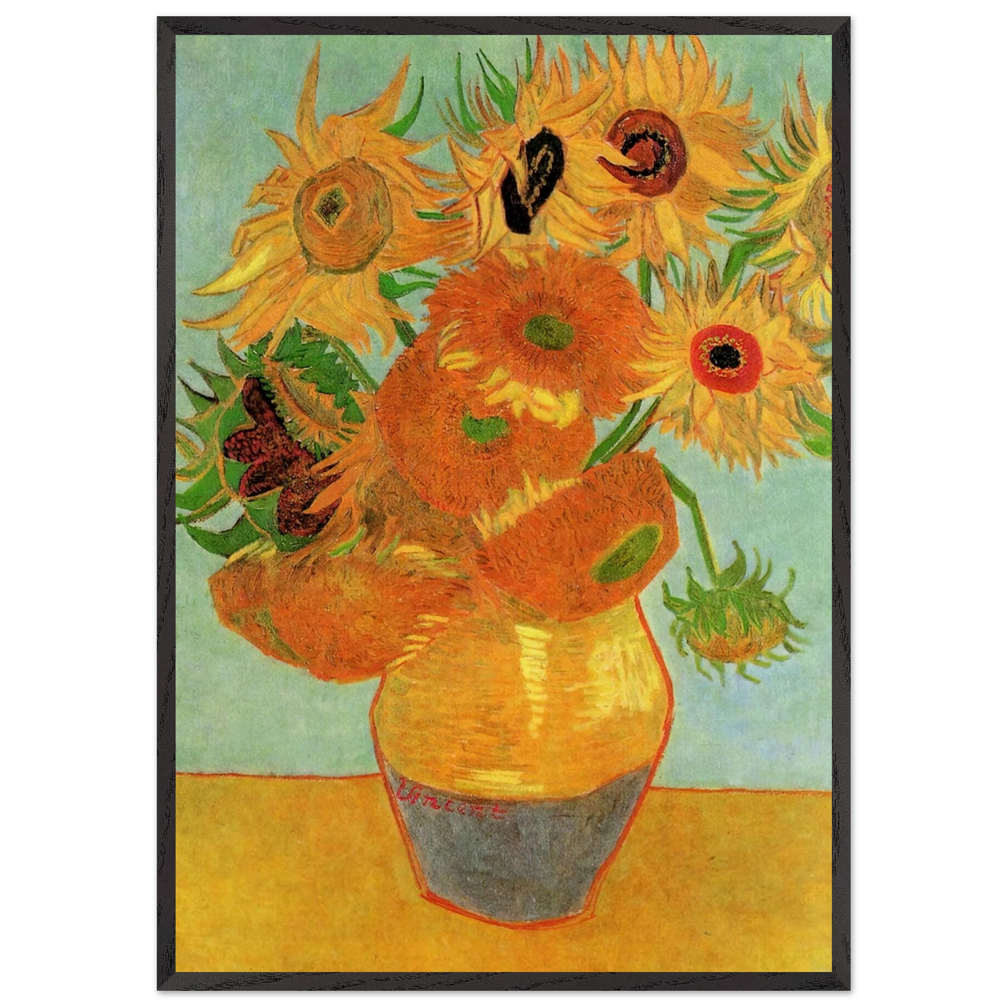 Still Life Vase with Twelve Sunflowers - Vincent van Gogh 70x100 cm / 28x40 inches Framed Art Print – Black Wooden Frame