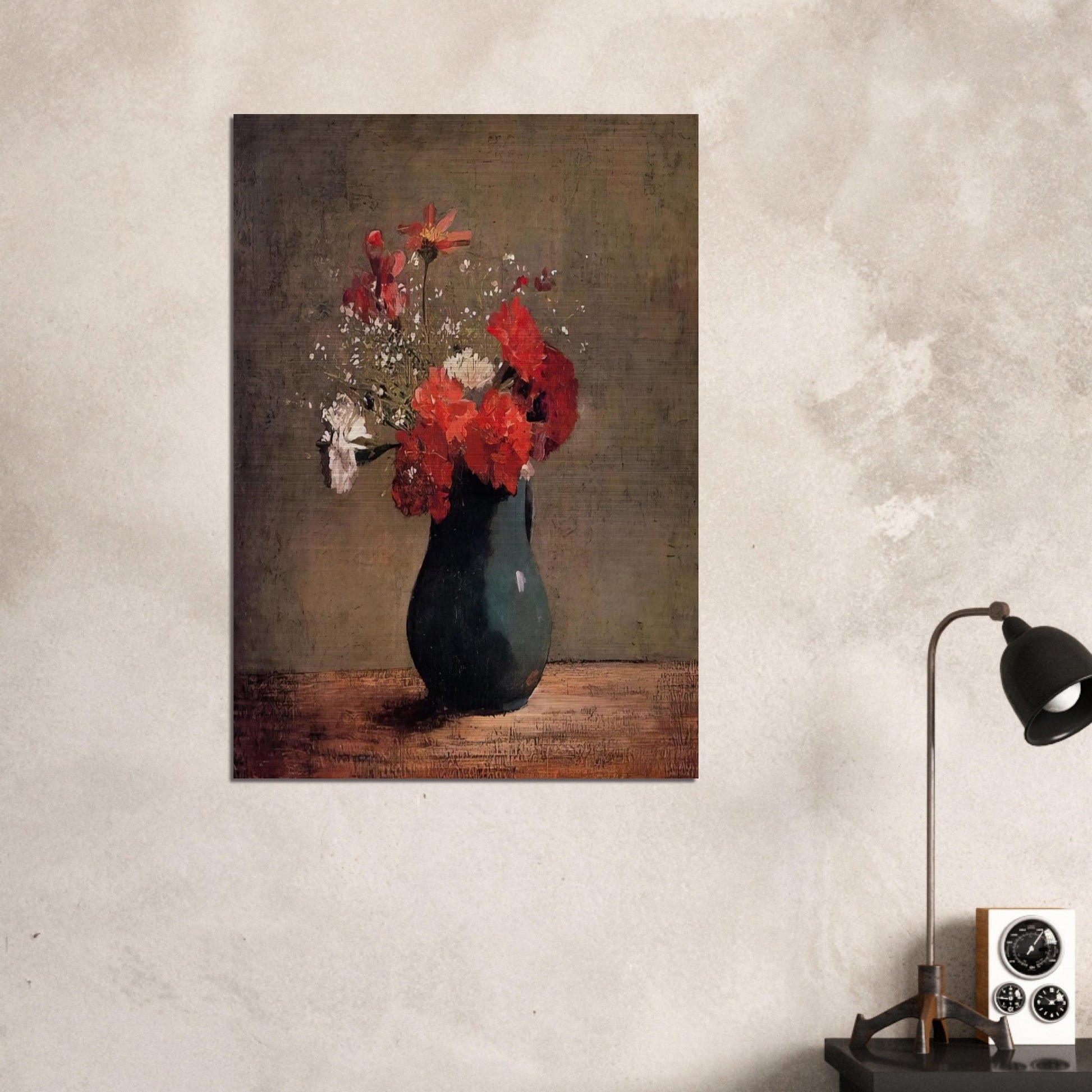 CARNATIONS AND BABY S BREATH IN A GREEN PITCHER - Odilon Redon Brushed Aluminum Print - 70x100 cm / 28x40 inches | Odilon Redon Aluminum Print | Odilon Redon Prints