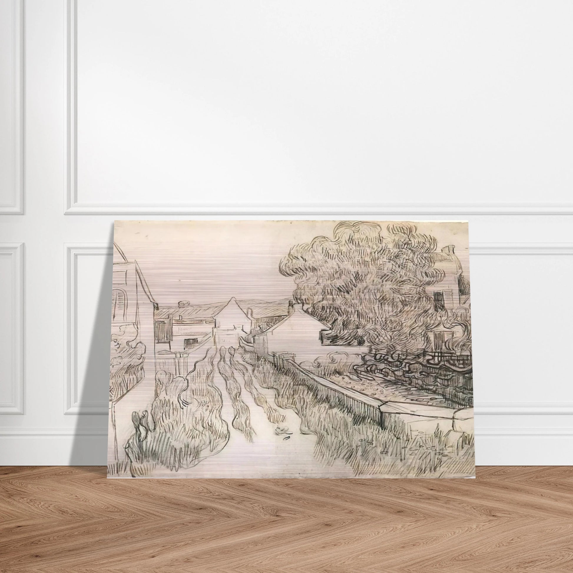 Village Street - Vincent van Gogh Brushed Aluminum Print - 70x100 cm / 28x40 inches | Vincent van Gogh Aluminum Print | Vincent van Gogh Prints