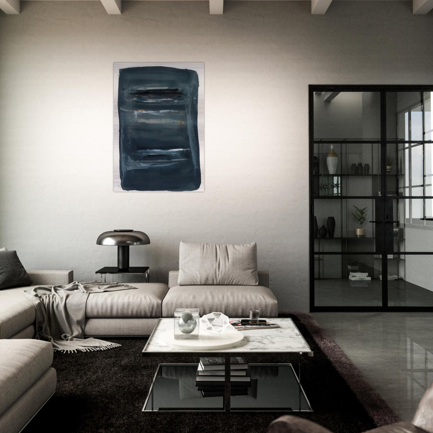 Abstract with Blue and Black - Abstract Expressionism - Larry Zox Brushed Aluminum Print - 70x100 cm / 28x40 inches | Larry Zox Aluminum Print | Larry Zox Prints