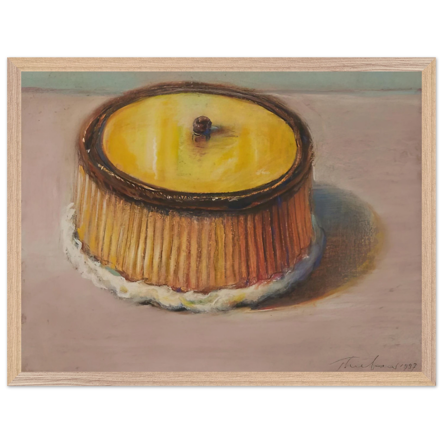 Wayne Thiebaud - Lemon Cake - 1997 Wall Art - 60x80 cm / 24x32 inches - Premium Wooden Framed Poster With Fine Art Paper - White frame