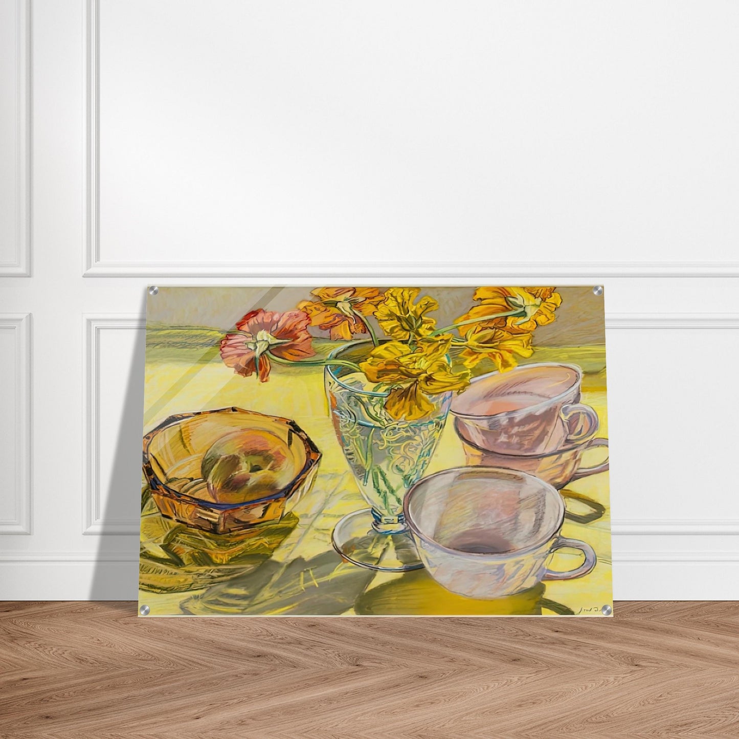 NASTURTIUMS AND PINK CUPS 1981 - Janet Fish Acrylic Print - 70x100 cm / 28x40″ inches