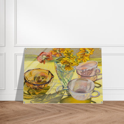 NASTURTIUMS AND PINK CUPS 1981 - Janet Fish Acrylic Print - 70x100 cm / 28x40″ inches