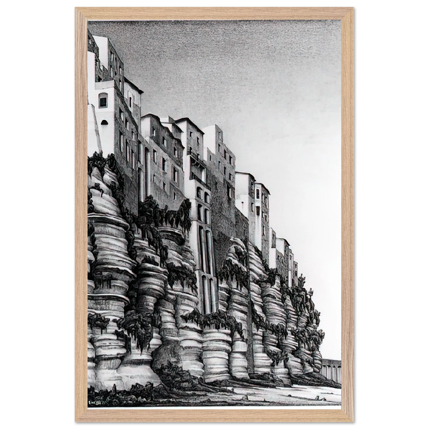 MC Escher - TROPEA CALABRIA Wall art - 45x60 cm / 18x24 inches - Premium Wooden Framed Poster With Fine Art Paper-canvas - Black frame